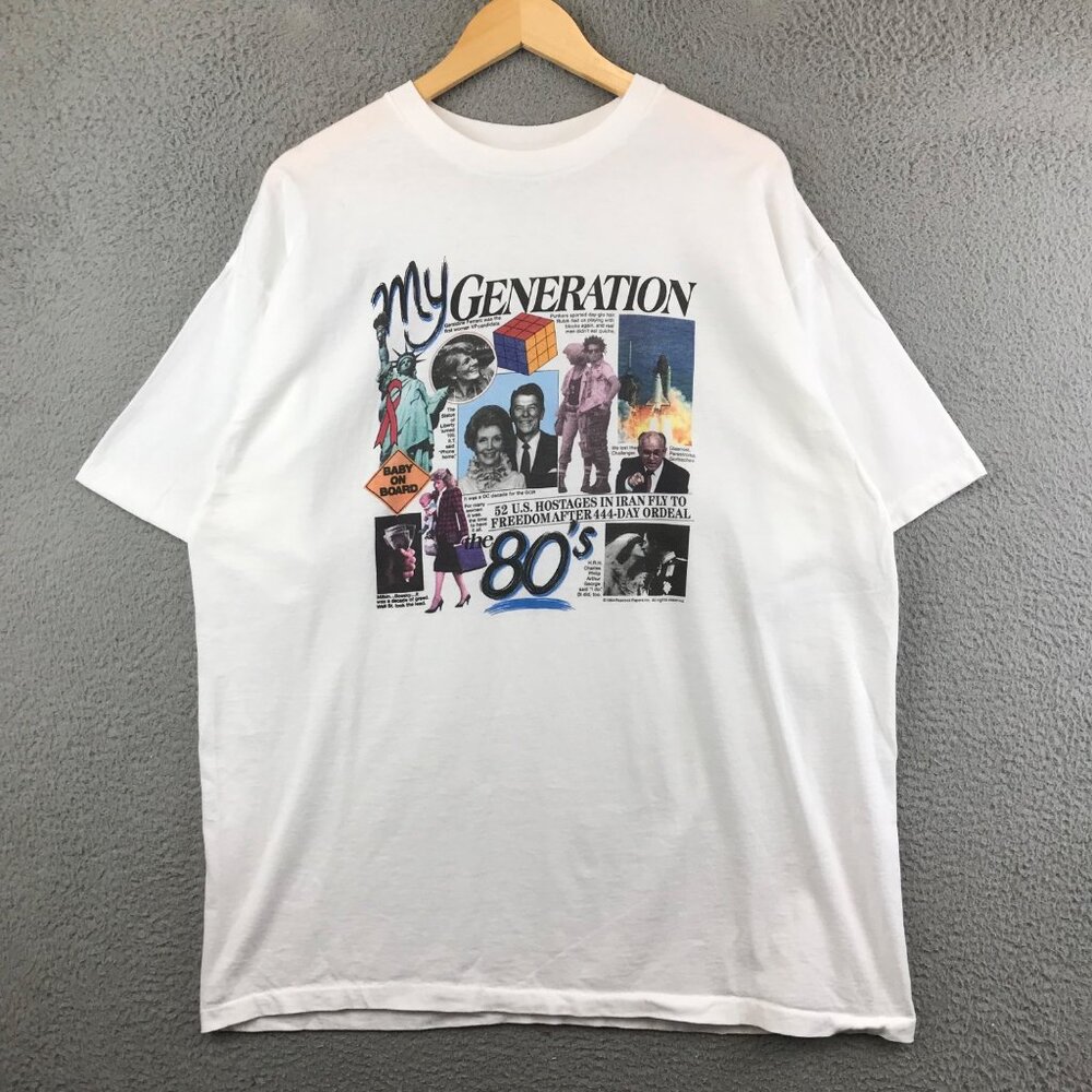 Vintage 90s Peacock Papers My Generation 80s graphic t shirt XL